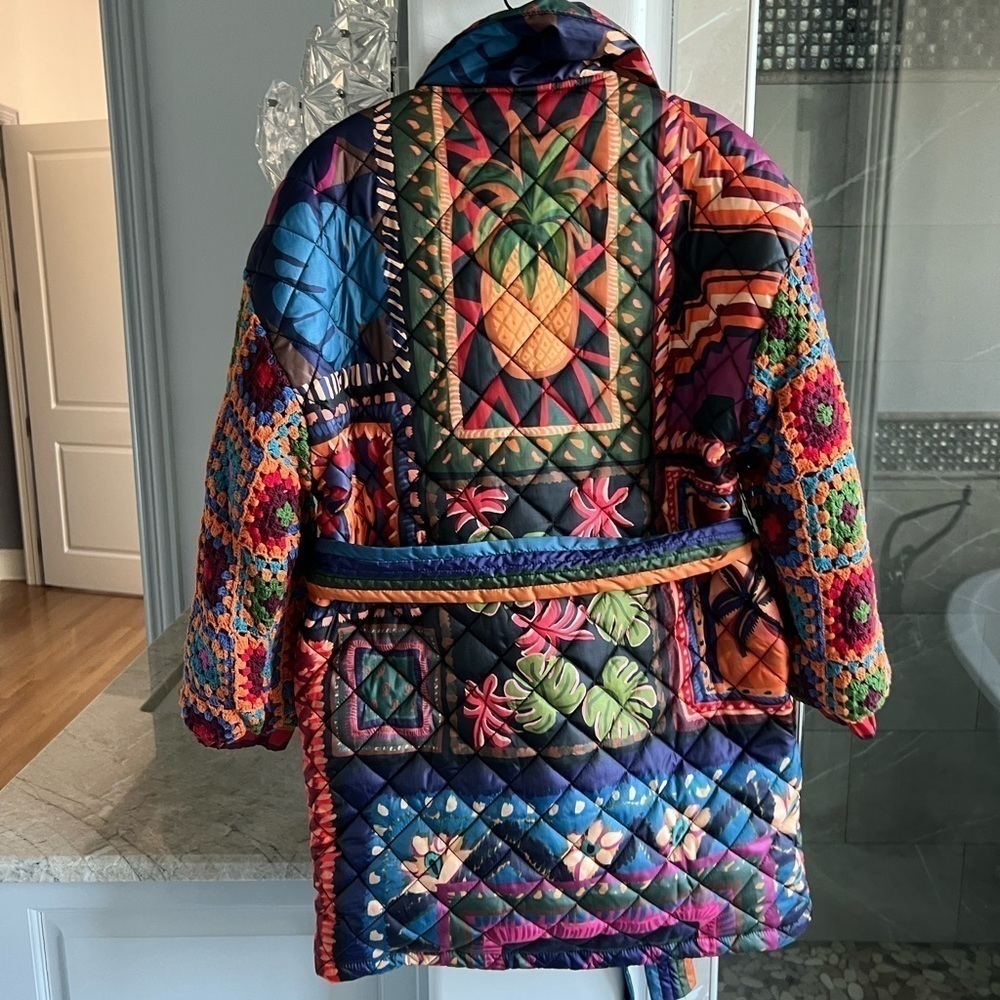 FARM RIO Patchwork Tapestry Crochet-Sleeve Puffer Jacket - Picture 11 of 14